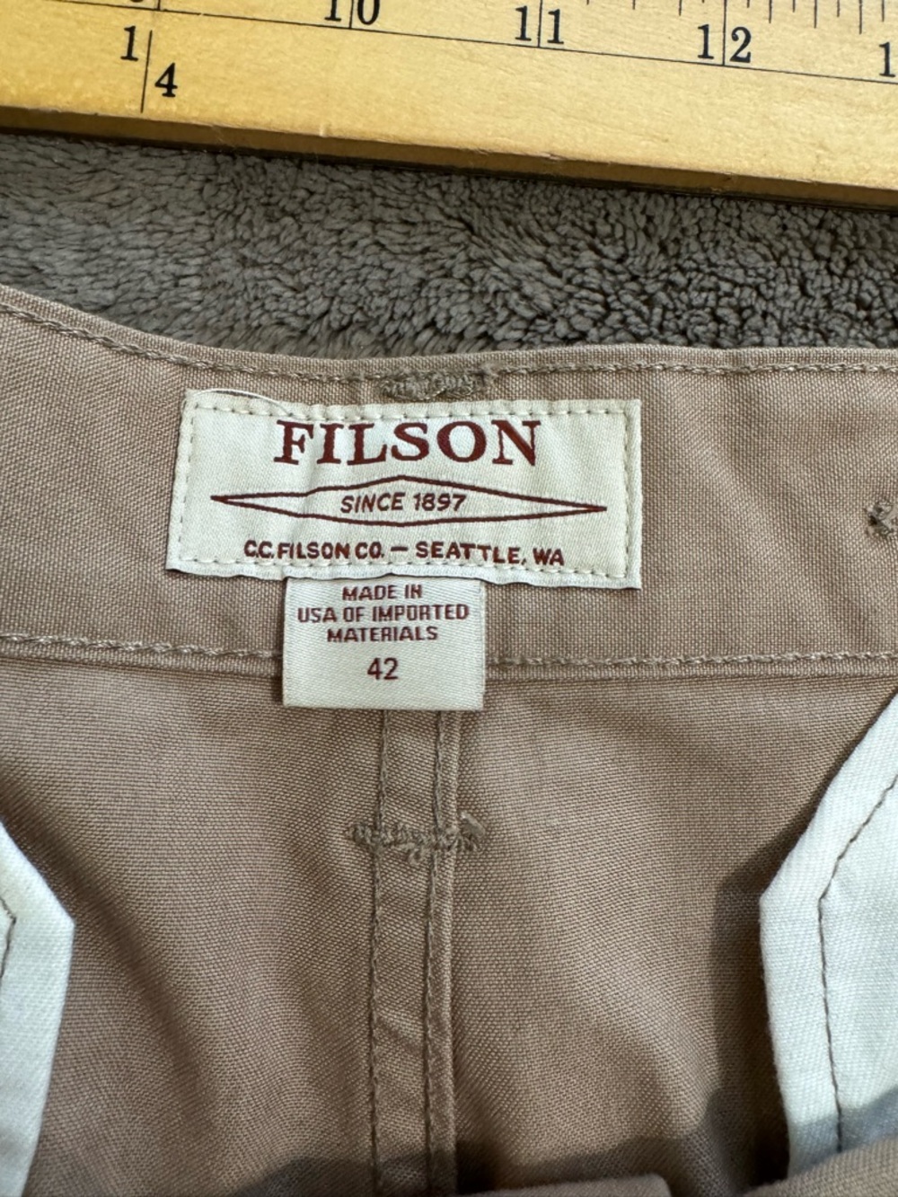 Filson Dry Shelter Cloth Pant MADE IN USA Camel Light Khaki Tan Dark CC Sz 42x30 - Picture 4 of 7
